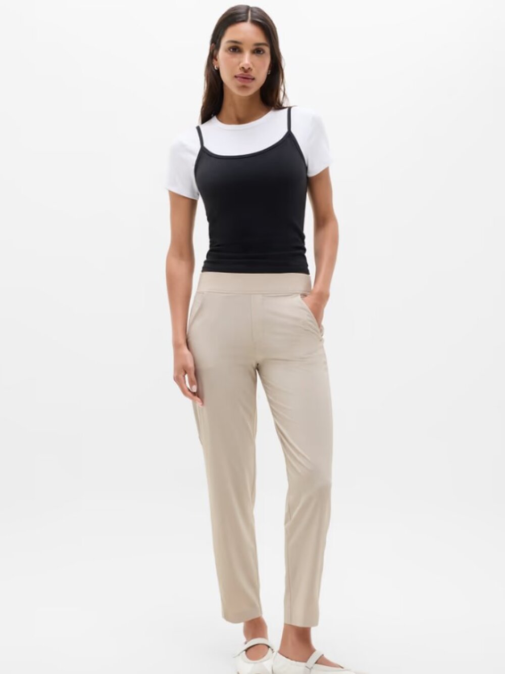 Athleta Brooklyn Mid Rise Ankle Pant 12 Cream Athletic Sporty Casual Quick-Dry